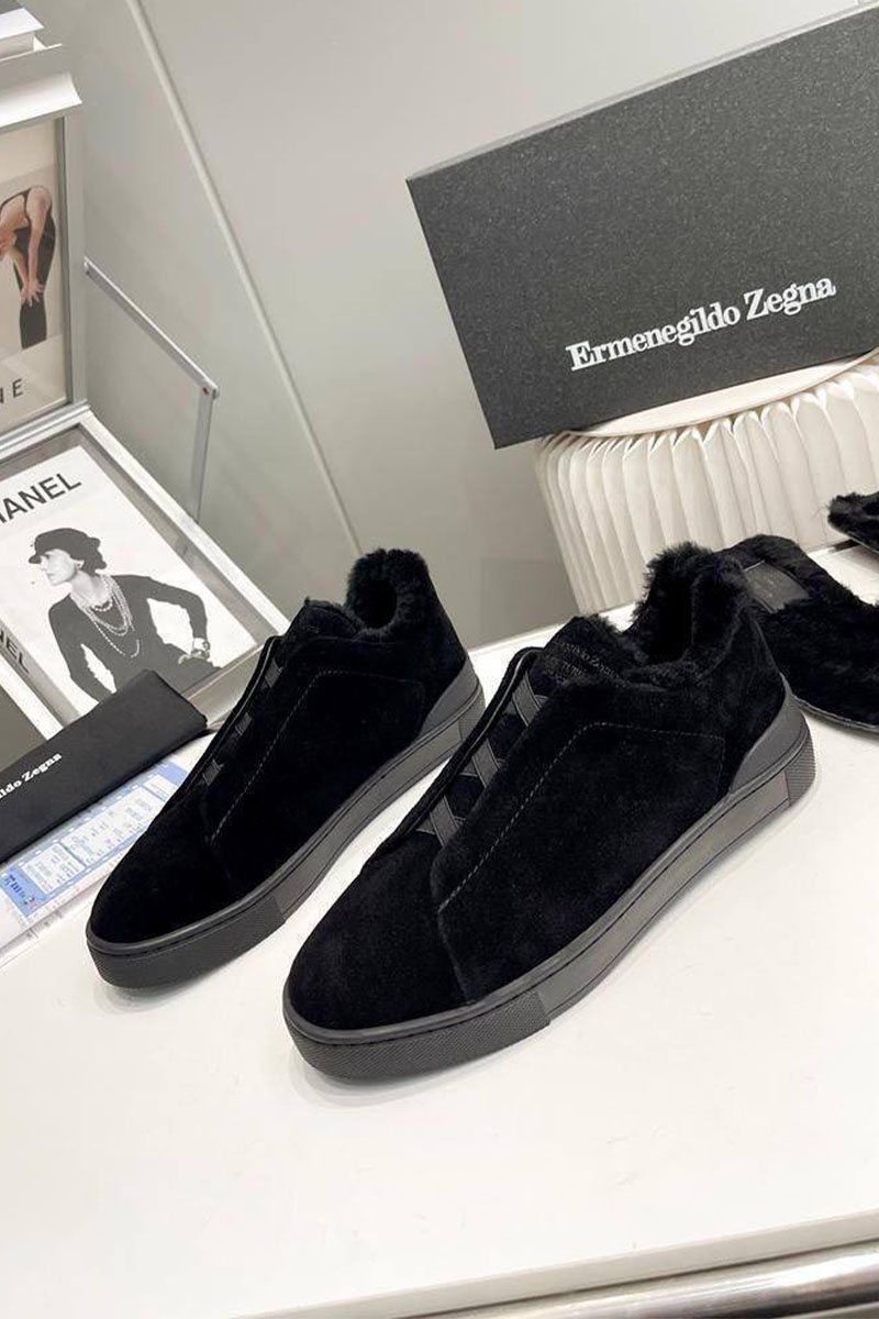 Zegna Кроссовки с мехом Triple Stitch low-top - Black