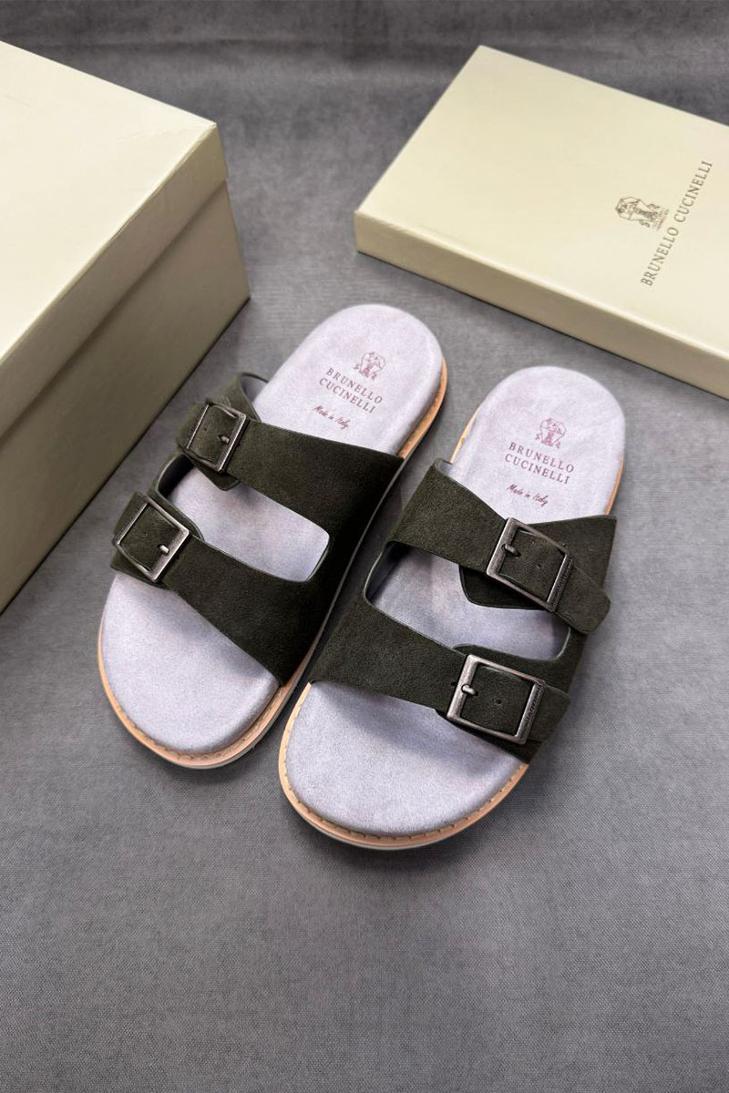 Brunеllо Сuсinеlli Кожаные шлёпанцы Urban - Khaki