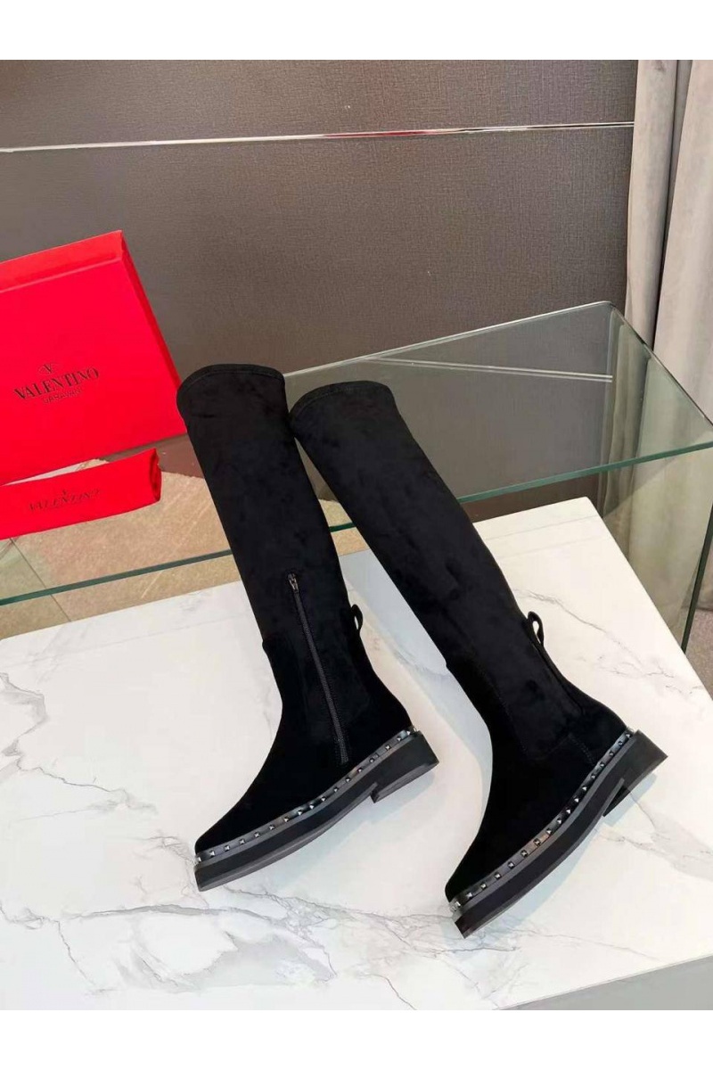 Valentino Женские замшевые ботфорты чёрного цвета