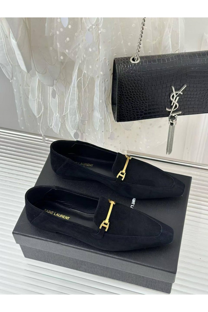 Yves Saint Laurent Женские замшевые лоферы чёрного цвета premium