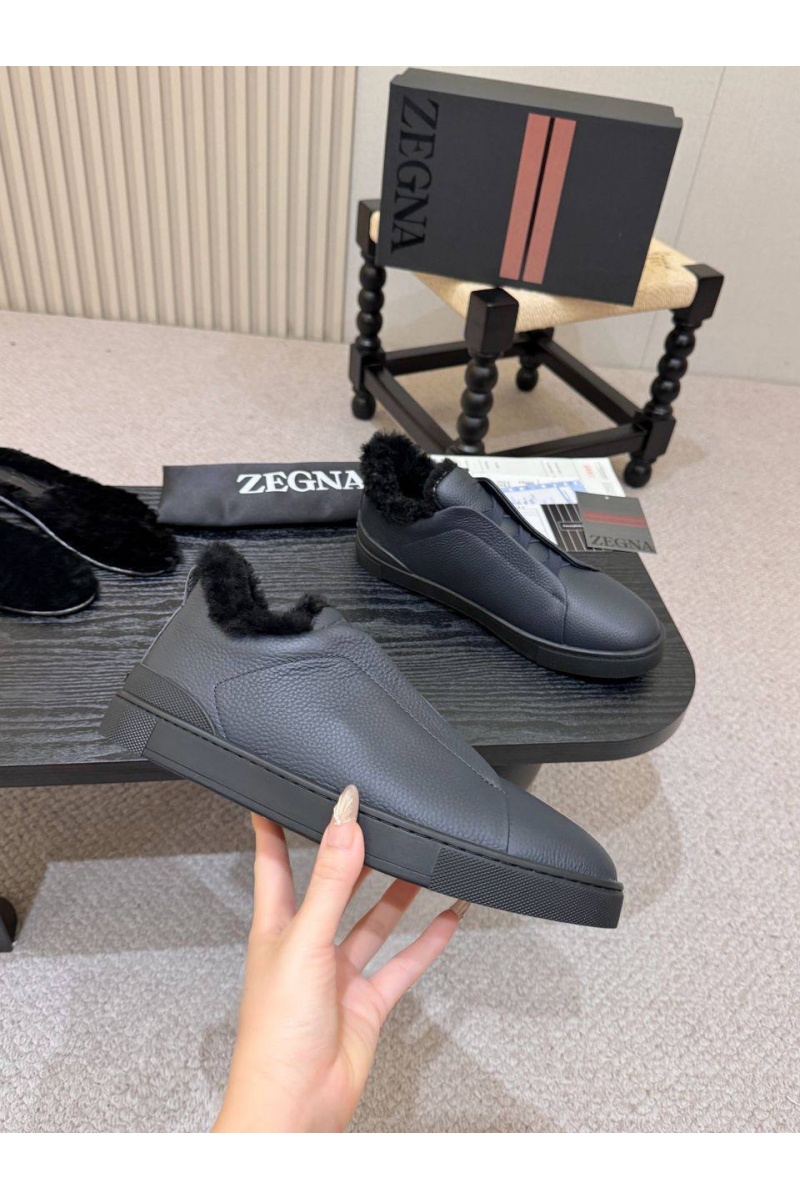Zegna Кроссовки с мехом Triple Stitch high-top