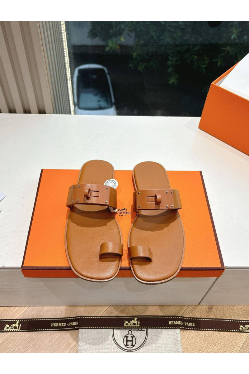Hermes Женские кожаные шлёпанцы July Kelly premium