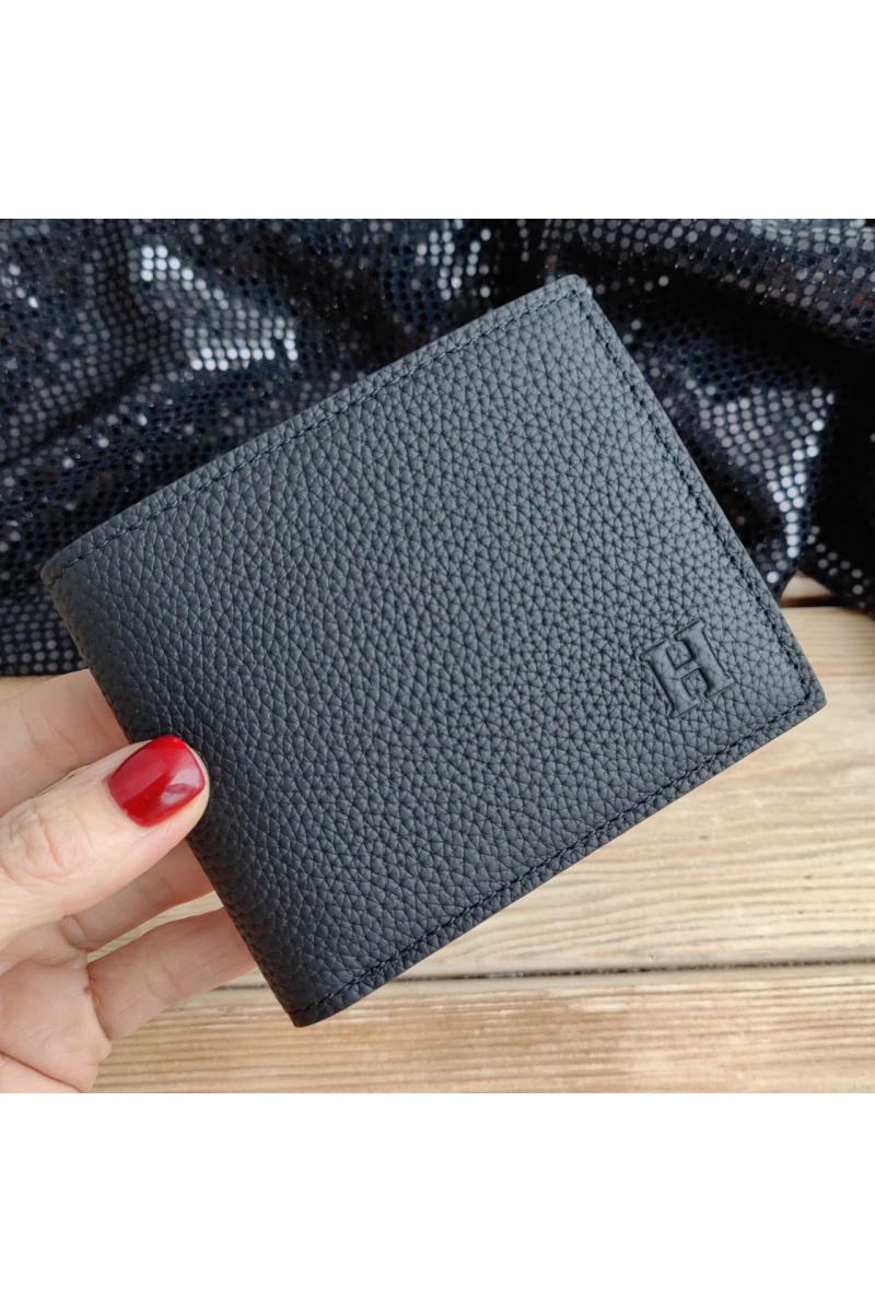Hermes Кожаный чёрный кошелёк 12х10 см