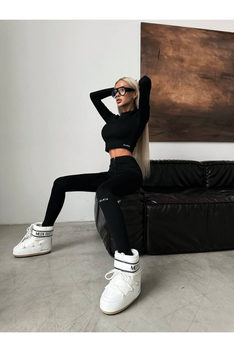 Designer Clothing Женский лонгслив на флисе чёрного цвета Alaia