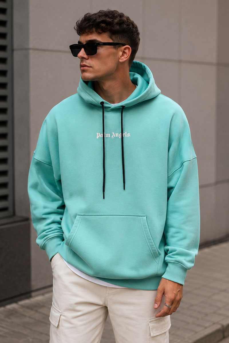 Palm Angels Бирюзовое оверсайз худи Classic logo-print