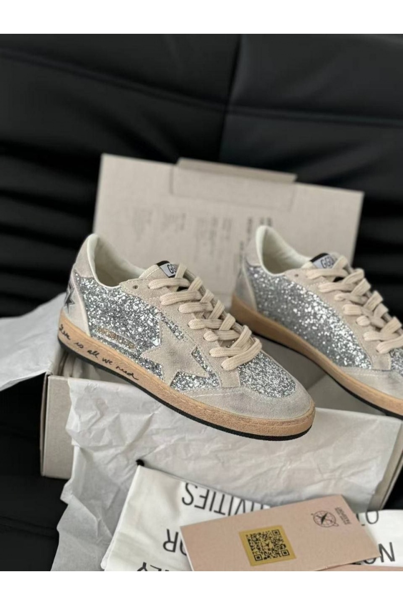 Designer Clothing Женские кожаные кроссовки Golden Goose Ball Star Premium - Grey Sequin