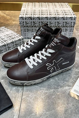 Кожаные кроссовки с мехом high-top - Brown