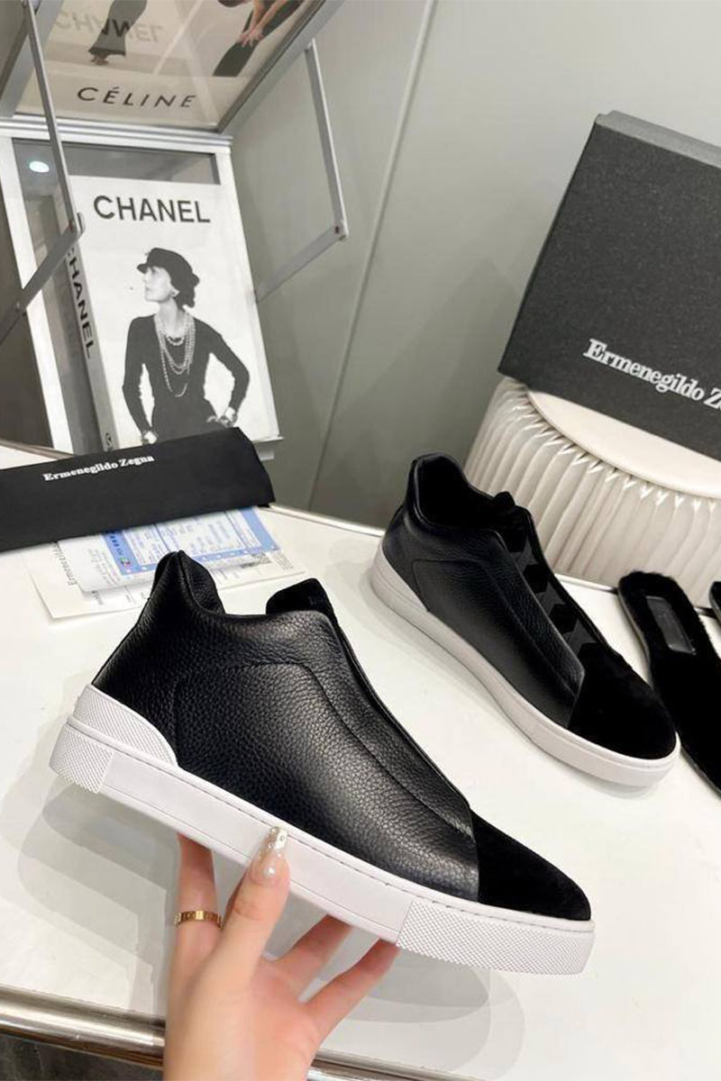 Zegna Кроссовки с мехом Triple Stitch high-top - Black