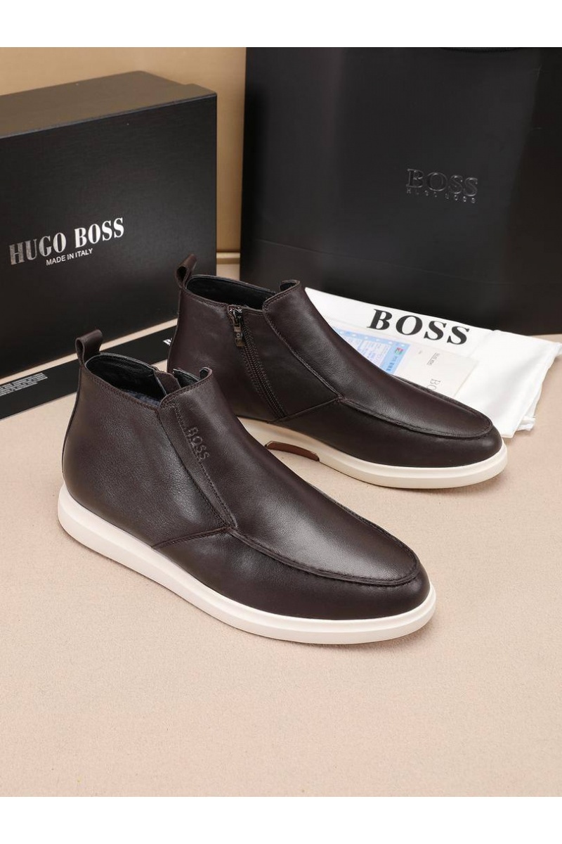 Hugо Воss Кожаные лоферы с мехом high-top - Brown