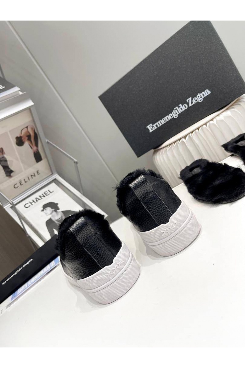 Zegna Кроссовки с мехом Triple Stitch low-top - Black