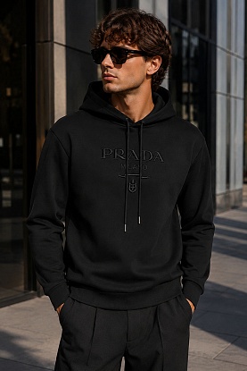 Мужское чёрное худи logo-embroidered 