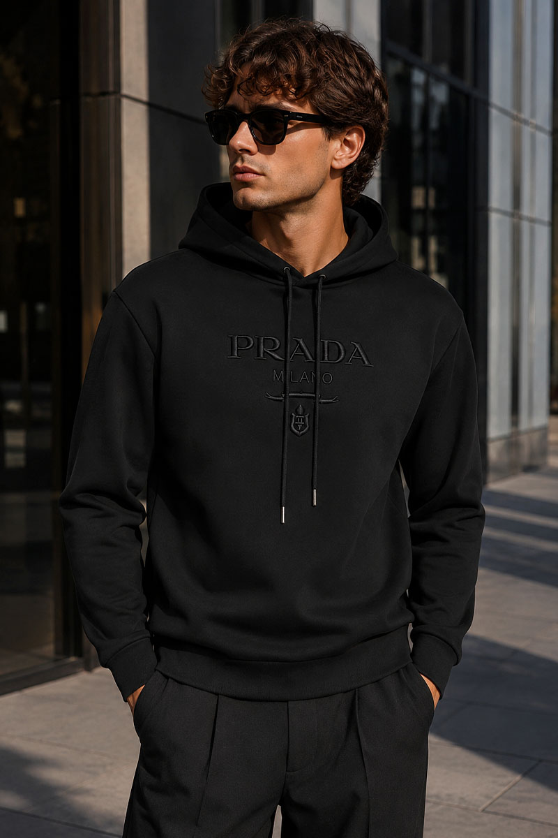 Prada Мужское чёрное худи logo-embroidered 