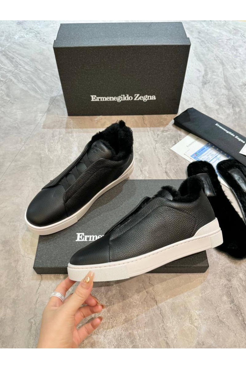 Zegna Кроссовки с мехом Triple Stitch