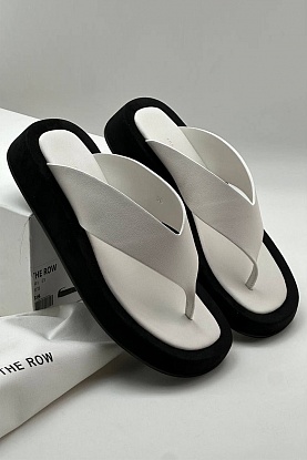 Женские кожаные шлёпанцы The Row Ginza Premium - White
