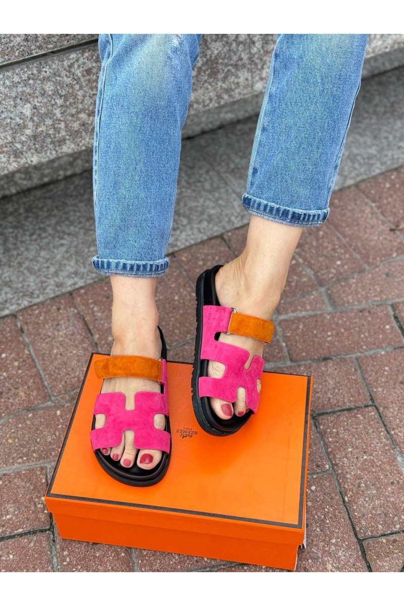 Hermes Женские замшевые сандалии Chypre - Pink / Orange