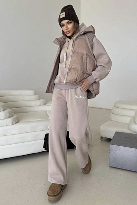 Женский костюм тройка на флисе premium - Beige