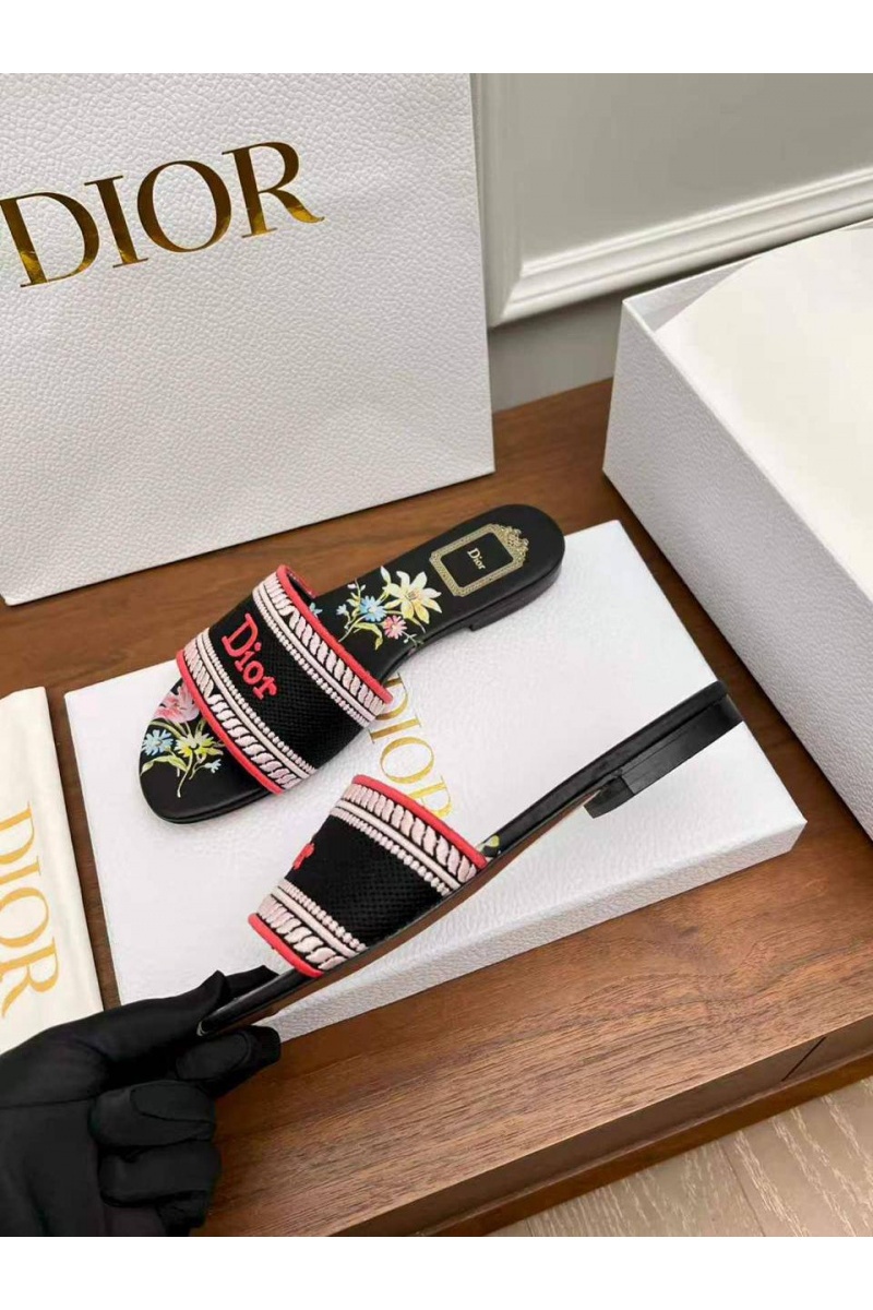 Dior Женские шлепанцы Dway Slide Embroidered Cotton premium