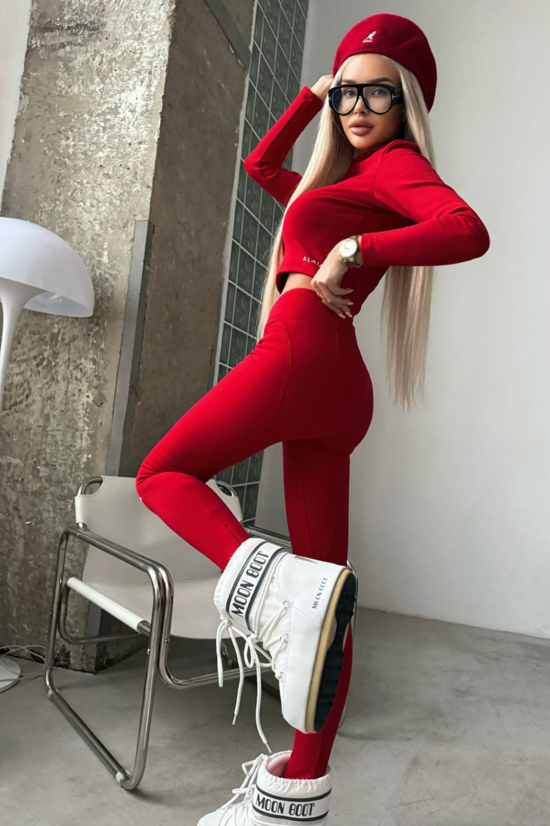 Designer Clothing Женские леггинсы на флисе красного цвета Alaia