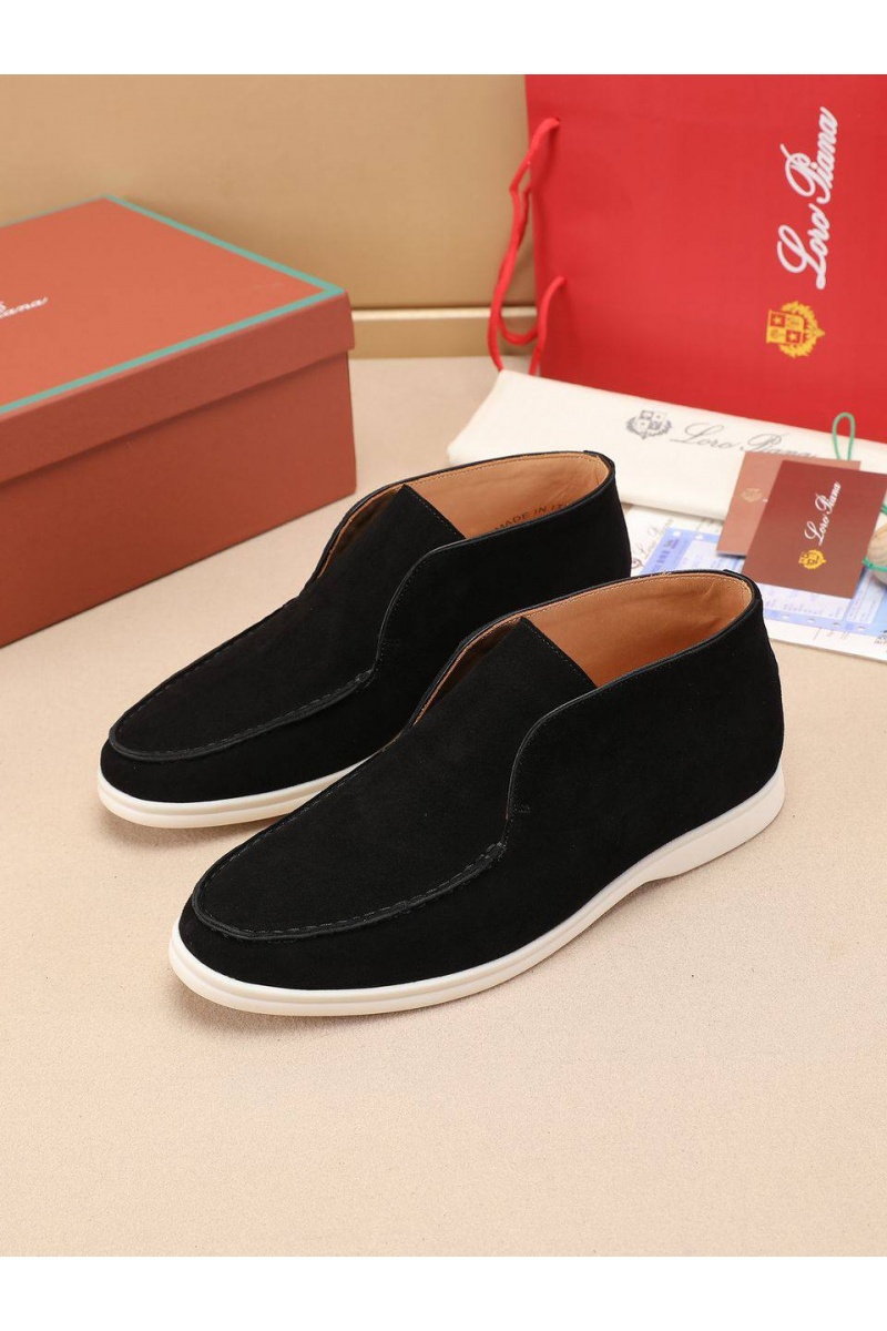 Loro Piana Замшевые лоферы с меховой стелькой Open Walk - Black