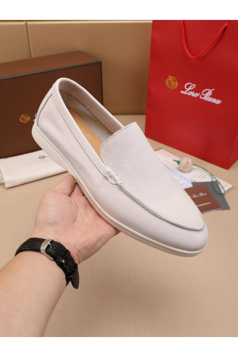Loro Piana Мужские кожаные лоферы Summer Walk - White
