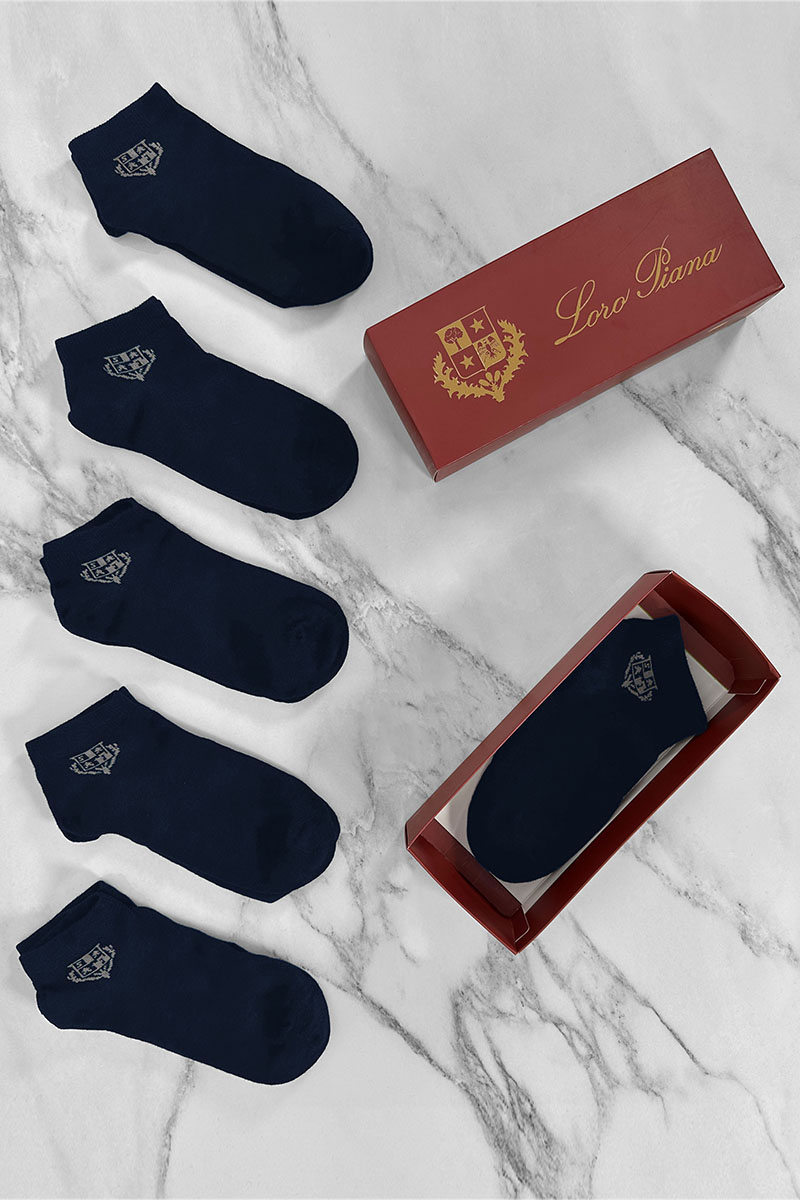 Loro Piana Комплект тёмно-синих носков grey logo