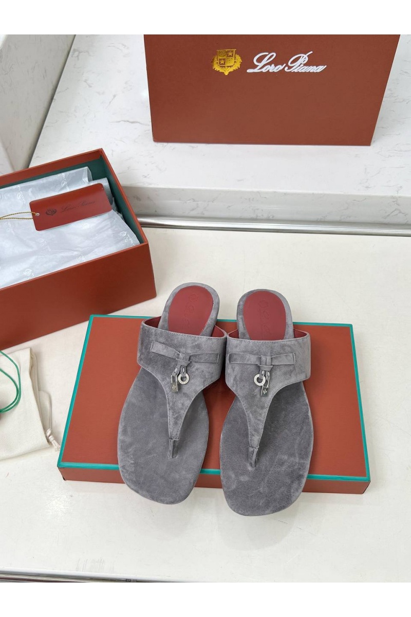 Loro Piana Женские замшевые шлёпанцы Premium - Grey