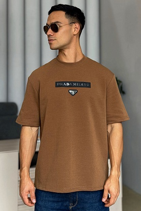 Коричневая оверсайз футболка Milano metallic-logo