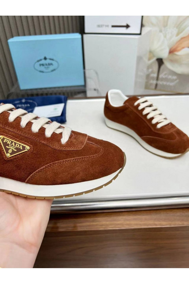 Prada Женские замшевые кроссовки Premium - Brown