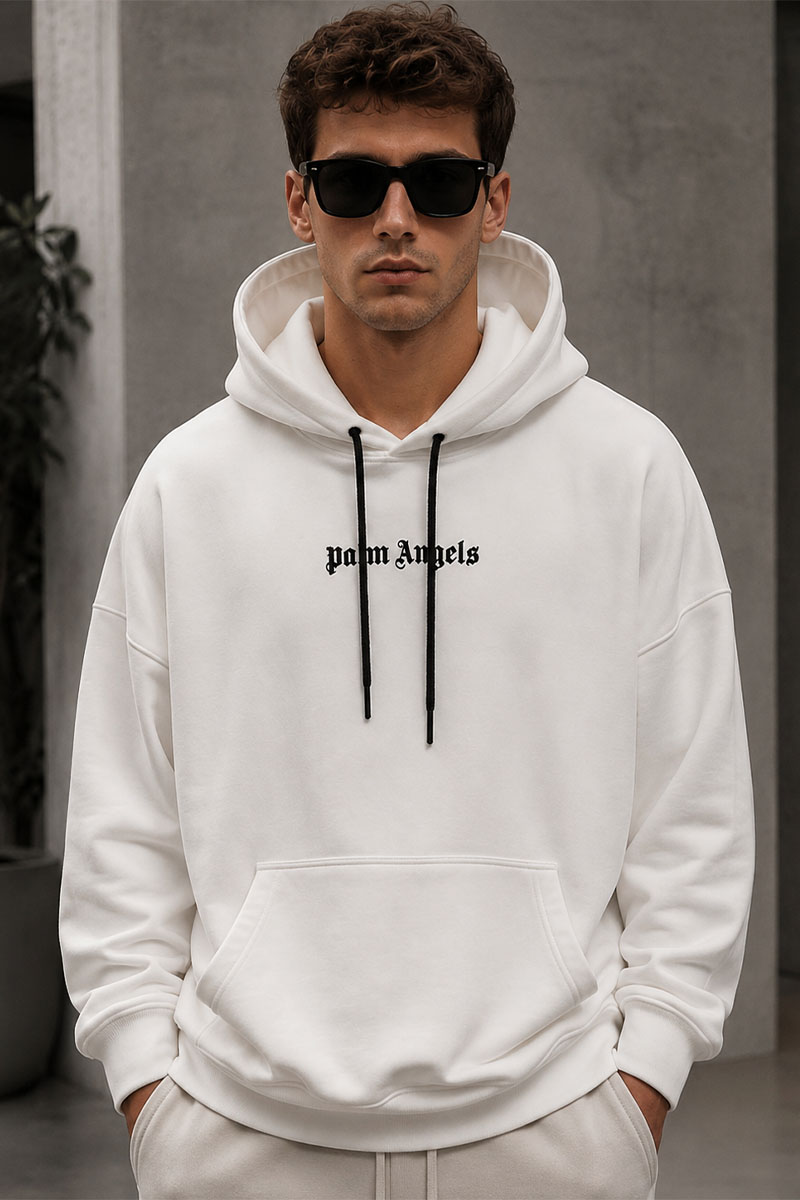 Palm Angels Белое оверсайз худи Classic logo-print