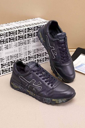 Кожаные кроссовки с мехом low-top - Navy