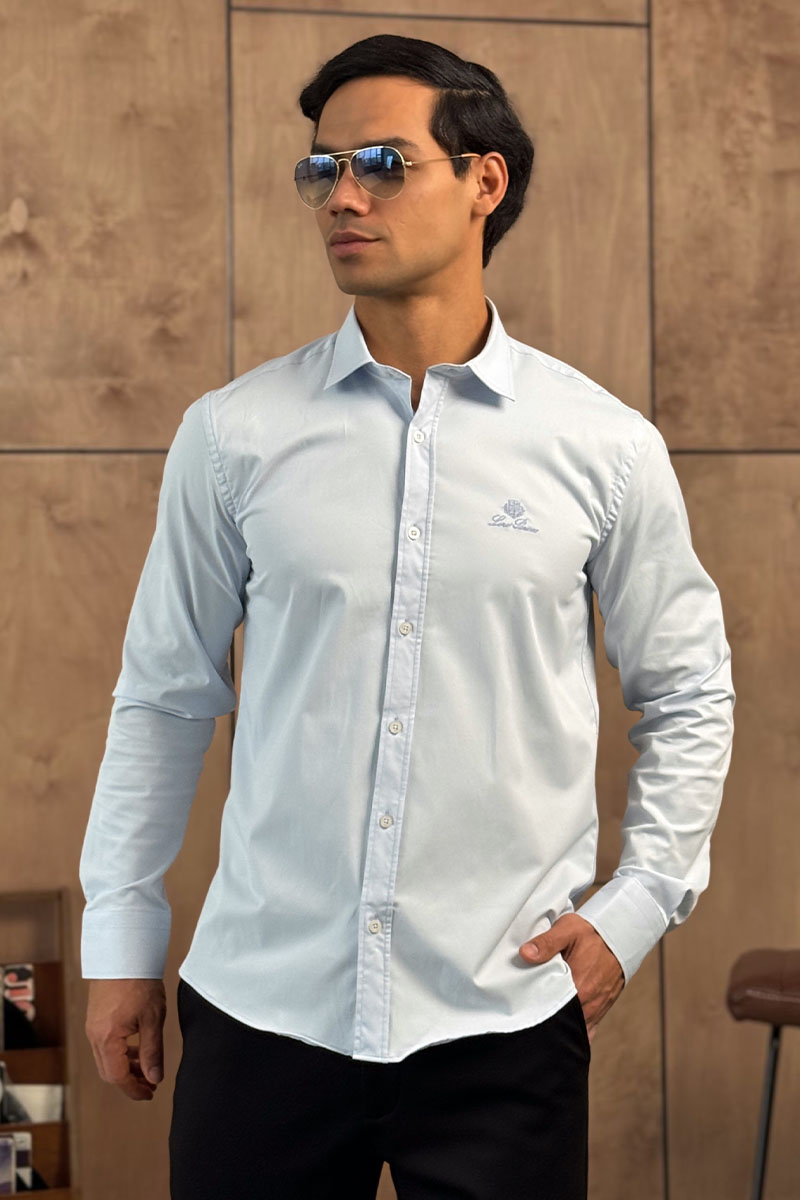 Loro Piana Мужская голубая рубашка logo-embroidered