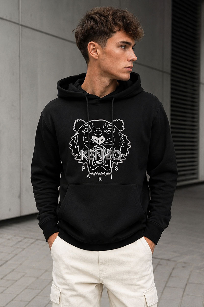 Kenzo Худи чёрного цвета Tiger logo-embroidered