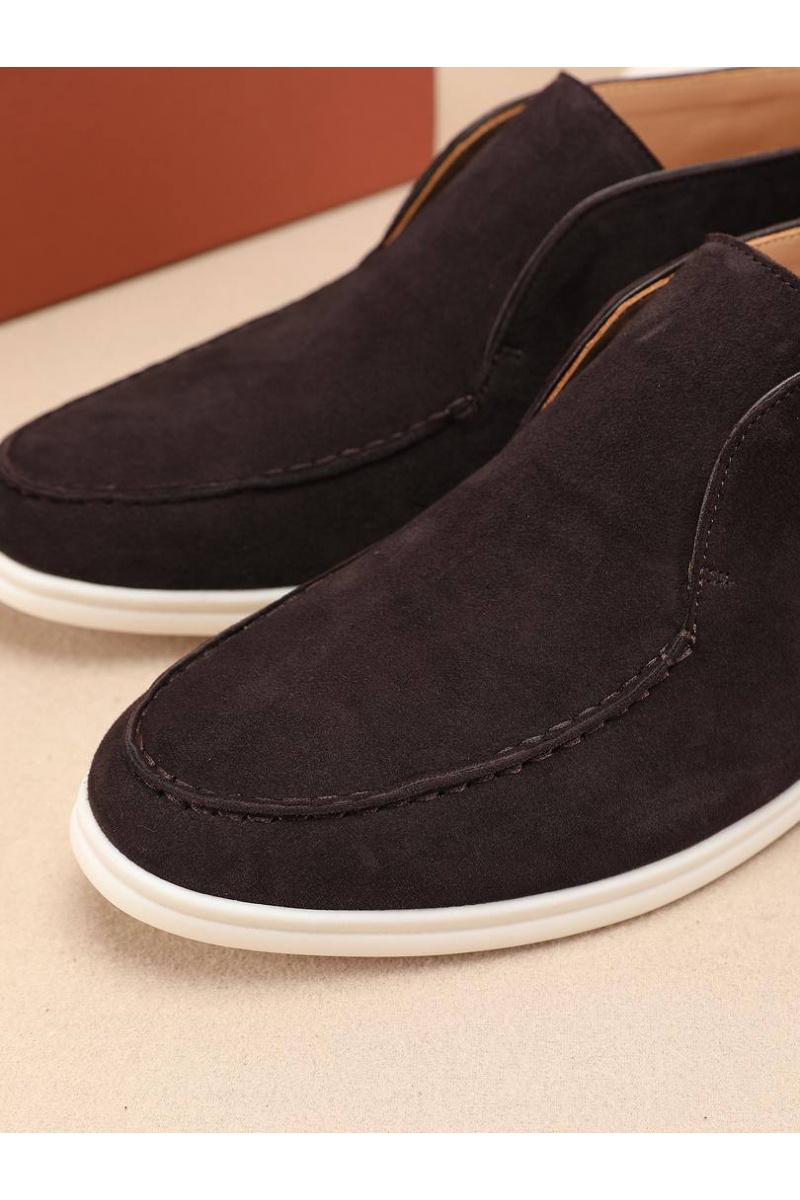 Loro Piana Замшевые лоферы с меховой стелькой Open Walk - Brown