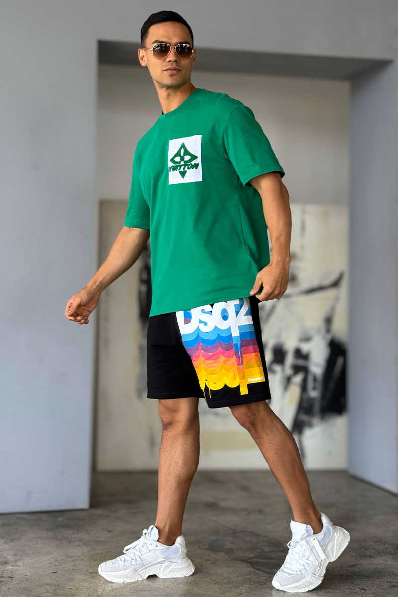 Lоuis Vuittоn Брендовая оверсайз футболка зелёного цвета