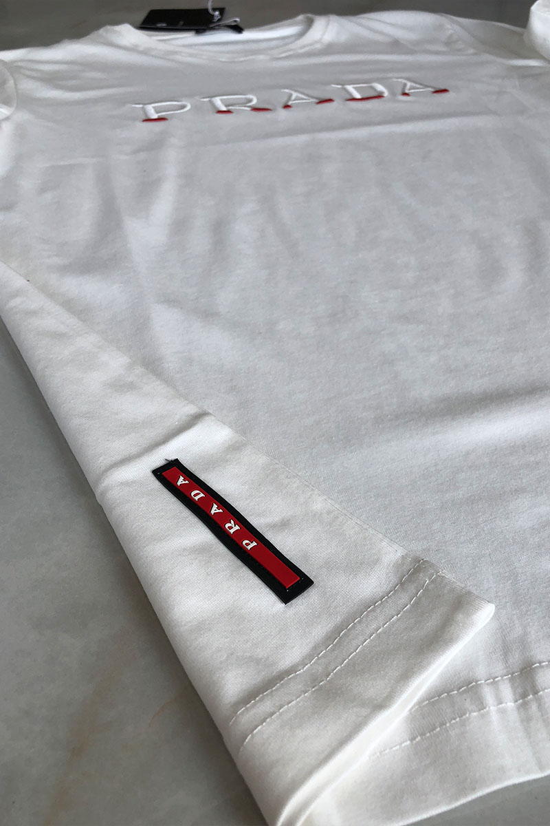 Prada Белая мужская футболка embroidered logo