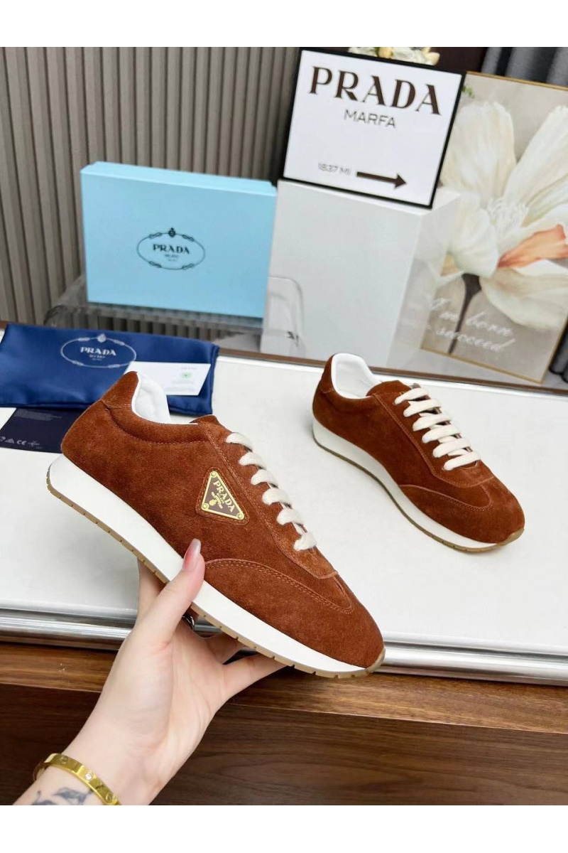 Prada Женские замшевые кроссовки Premium - Brown