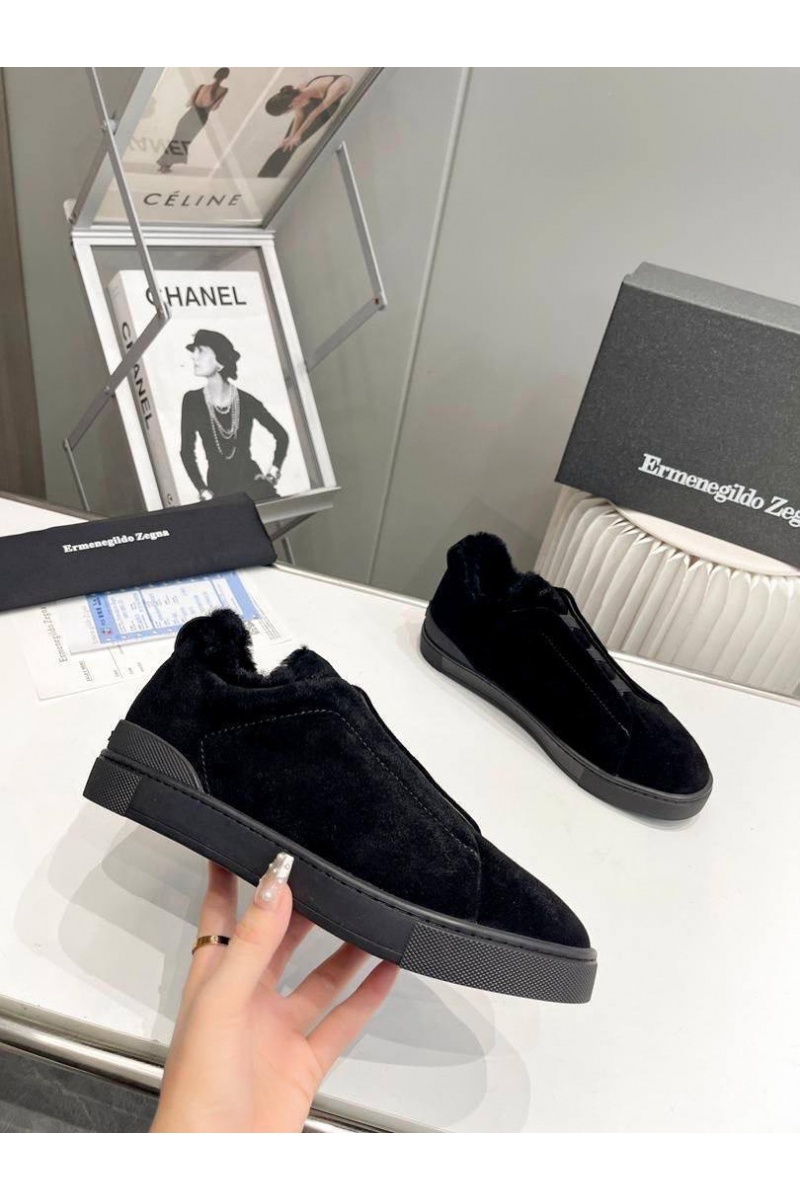 Zegna Кроссовки с мехом Triple Stitch low-top - Black