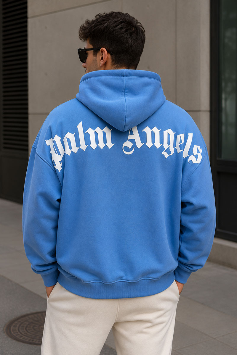 Palm Angels Голубое оверсайз худи Classic logo-print