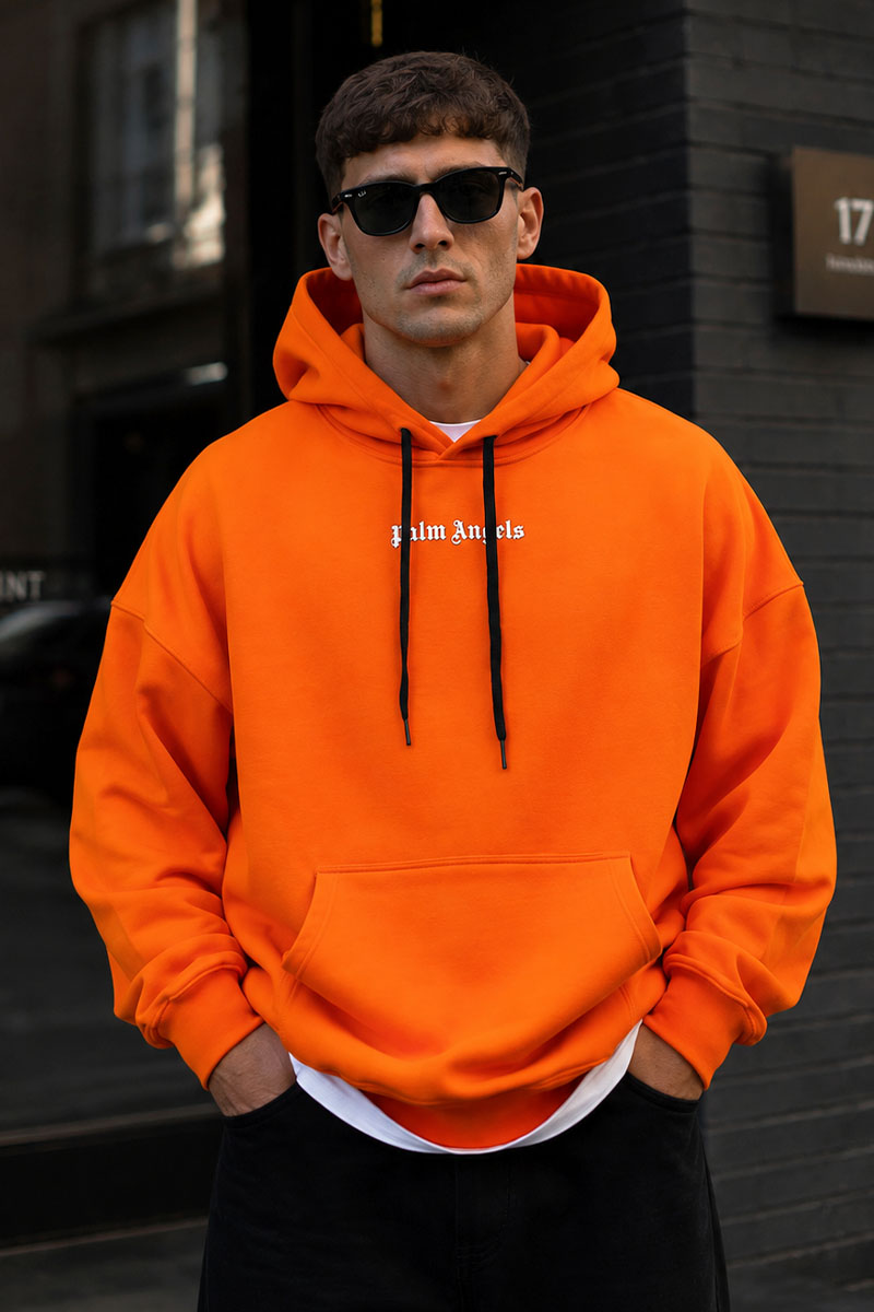 Palm Angels Оранжевое оверсайз худи Classic logo-print