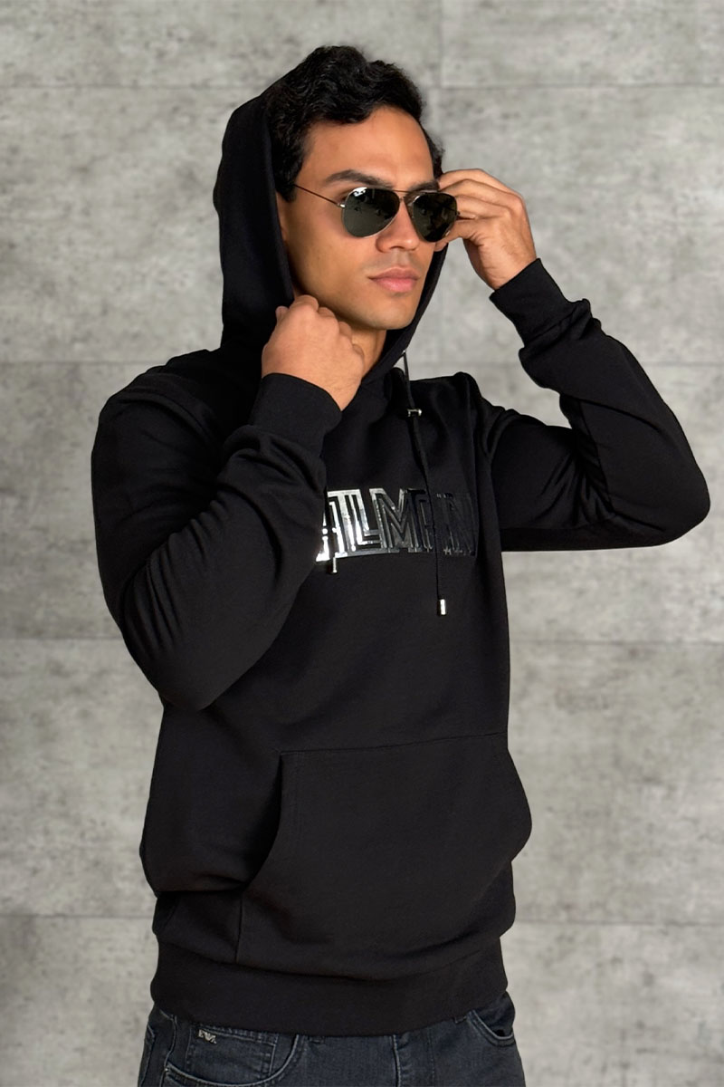 Balmain Мужское чёрное худи Reflecting logo 