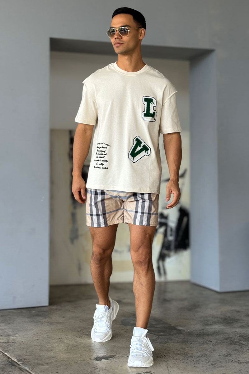 Lоuis Vuittоn Брендовая оверсайз футболка бежевого цвета