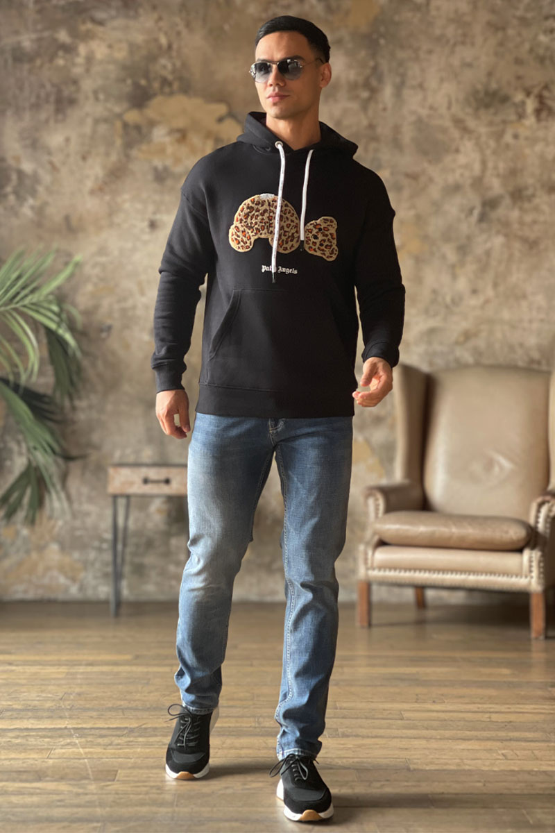 Palm Angels Мужское худи Leopard Teddy Bear - Black