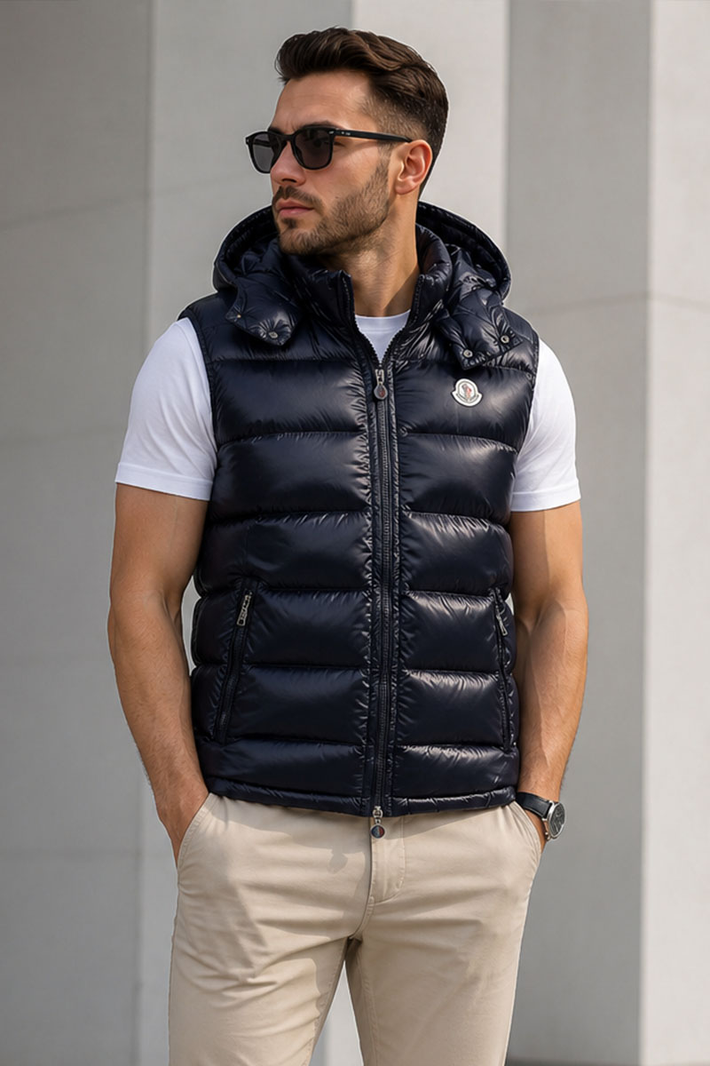 Moncler Мужской жилет logo-patch - Navy 