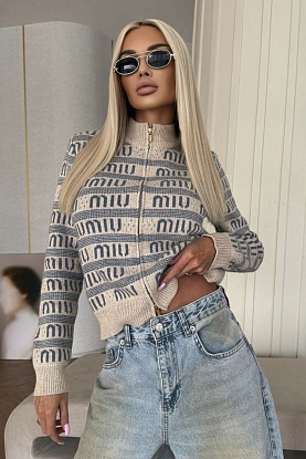 Женский шерстяной лонгслив на молнии Premium - Beige