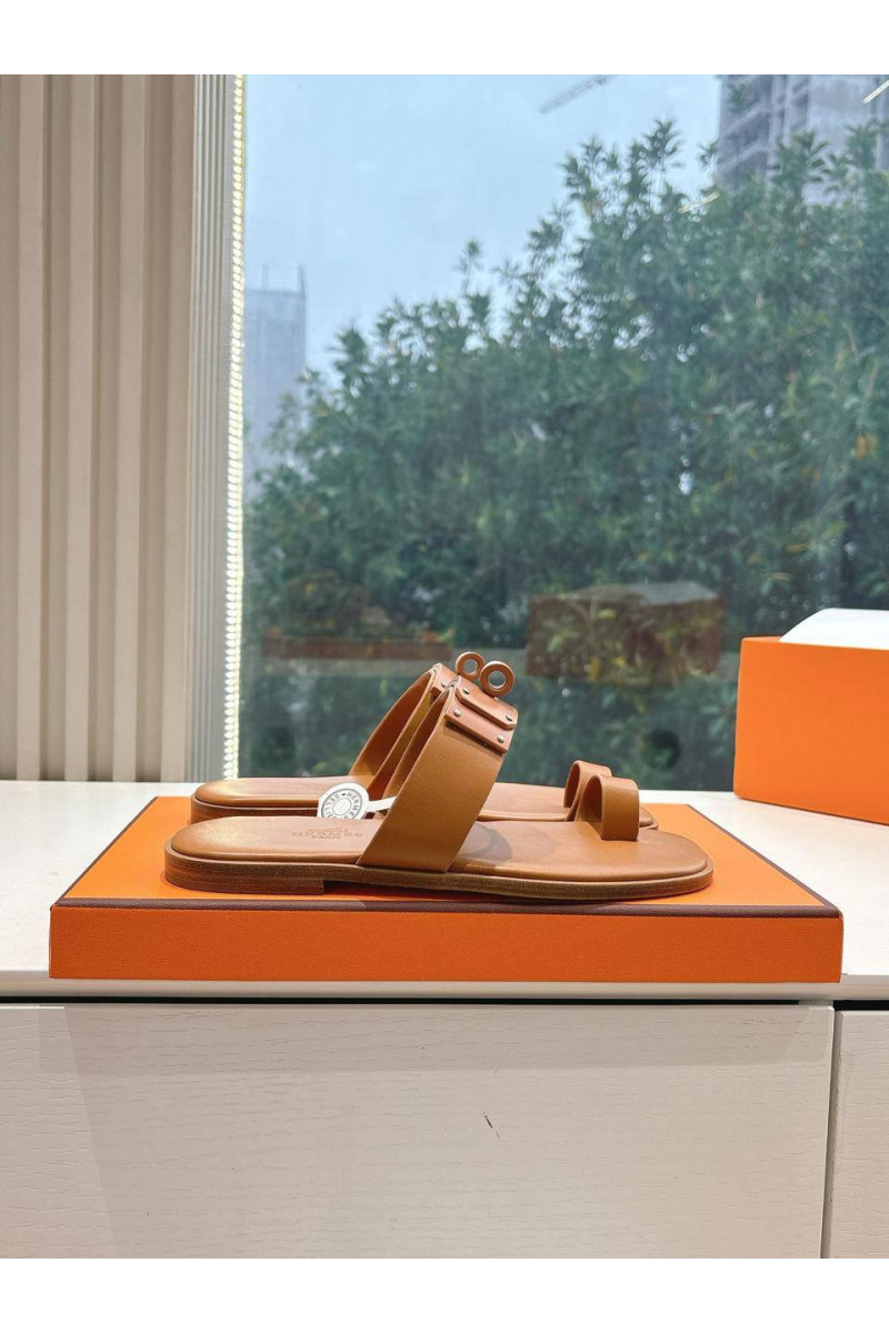 Hermes Женские кожаные шлёпанцы July Kelly premium