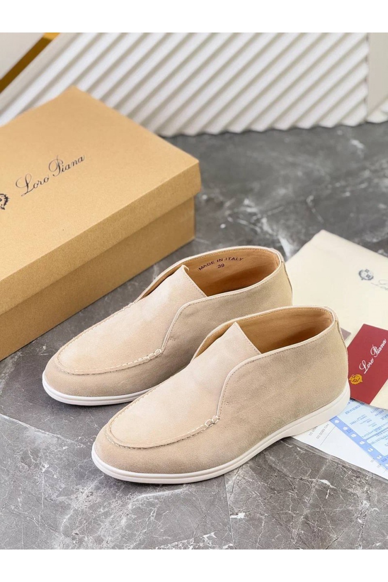 Loro Piana Замшевые лоферы с меховой стелькой Open Walk - Beige