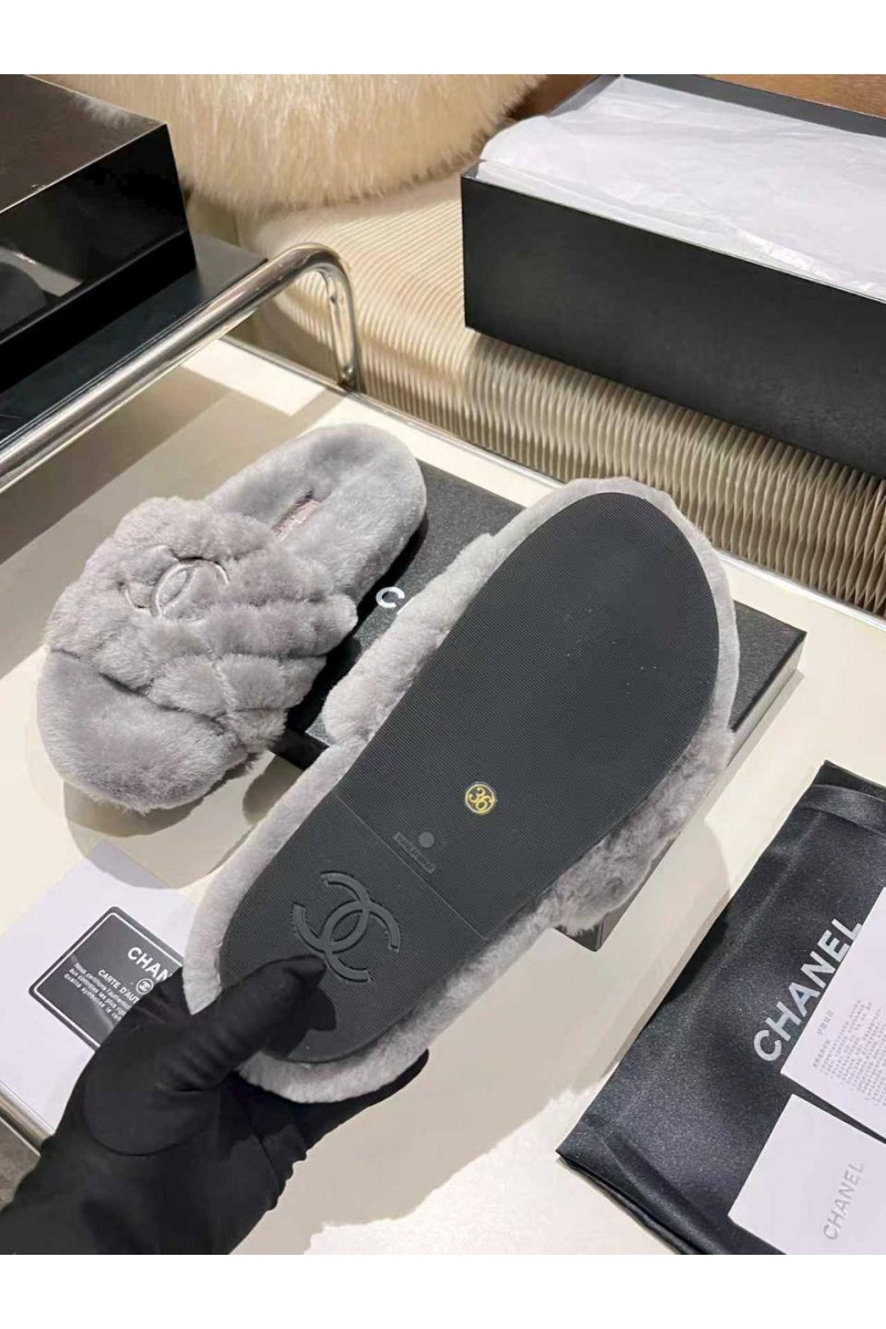 Chаnеl Женские меховые шлёпанцы Oran premium - Grey