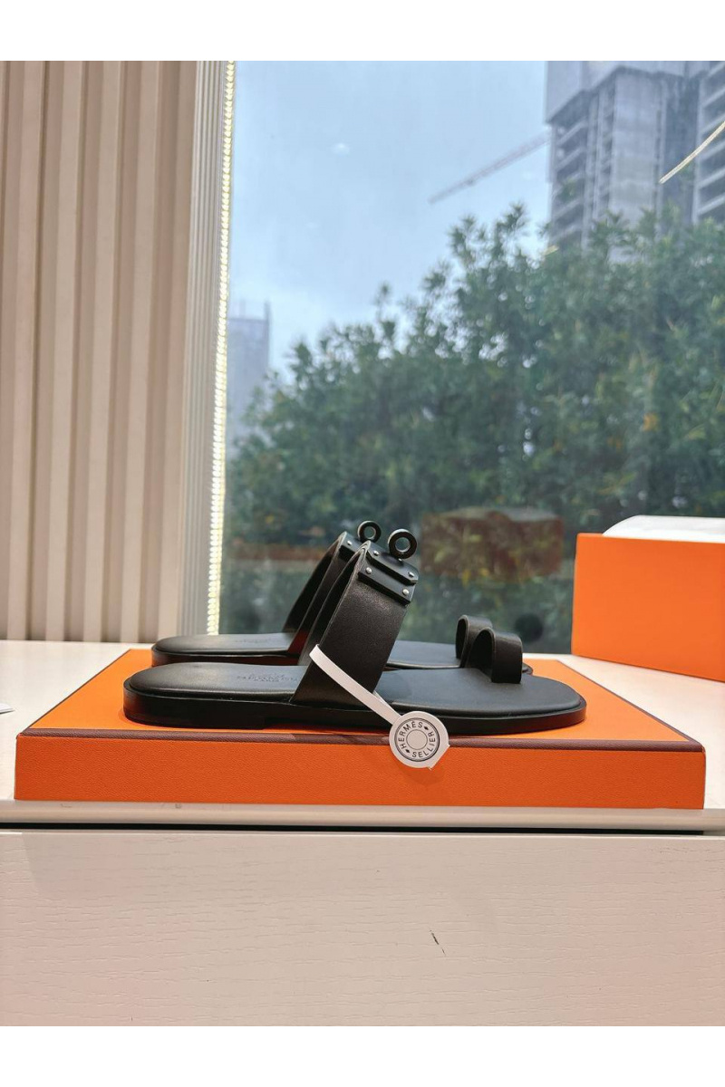 Hermes Женские кожаные шлёпанцы July Kelly premium