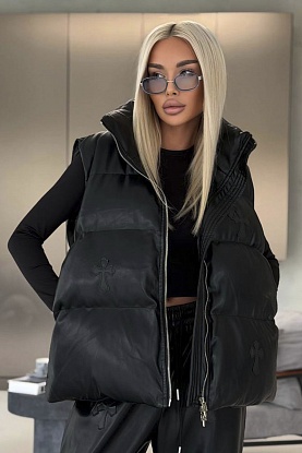 Женский пуховой жилет из эко кожи Premium