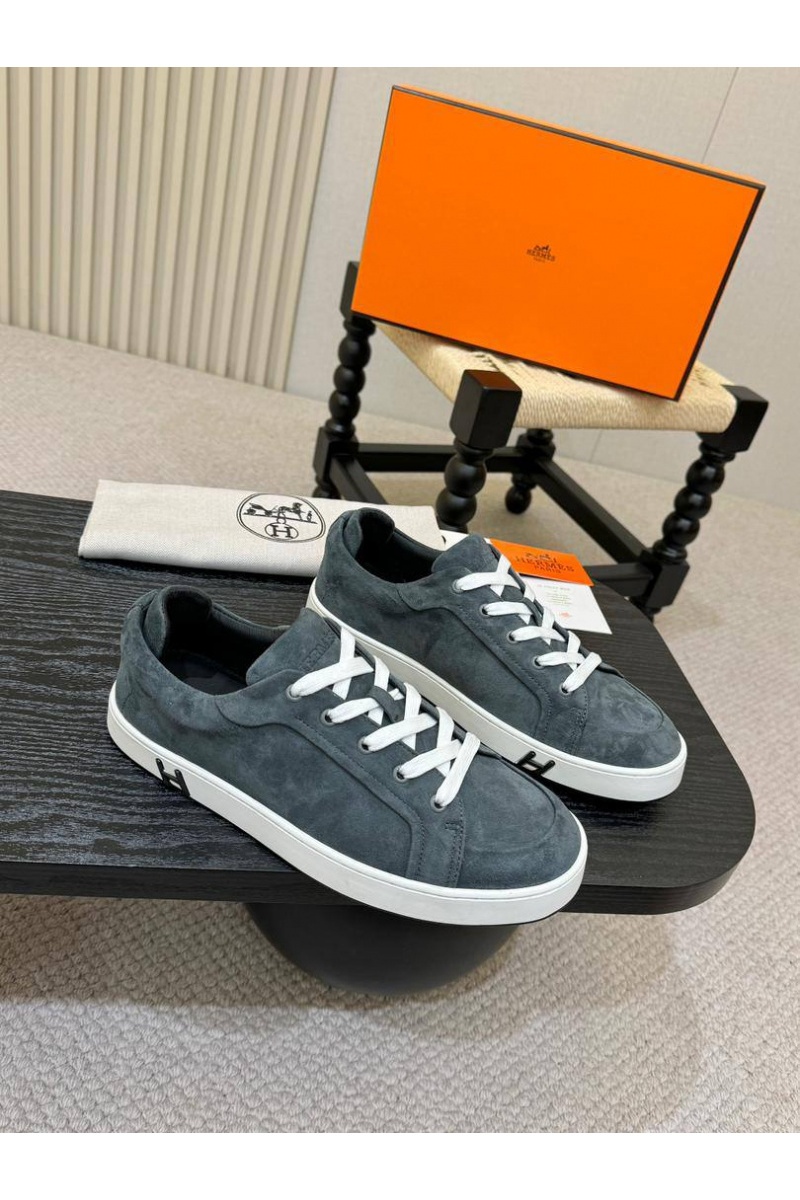 Hermes Мужские замшевые кроссовки Kid - Grey